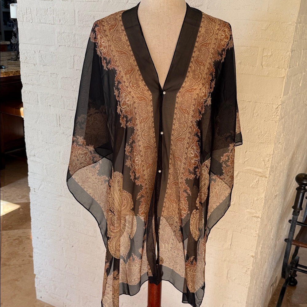 Elegant Sheer Black and Gold Kimono
